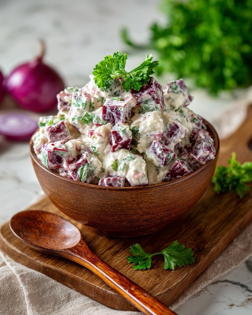 Creamy Beetroot Salad Recipe - Recipe Image — Creamy Beetroot Salad, beetroot salad side dish, healthy beetroot recipes, vibrant vegetable salads, easy beetroot salad