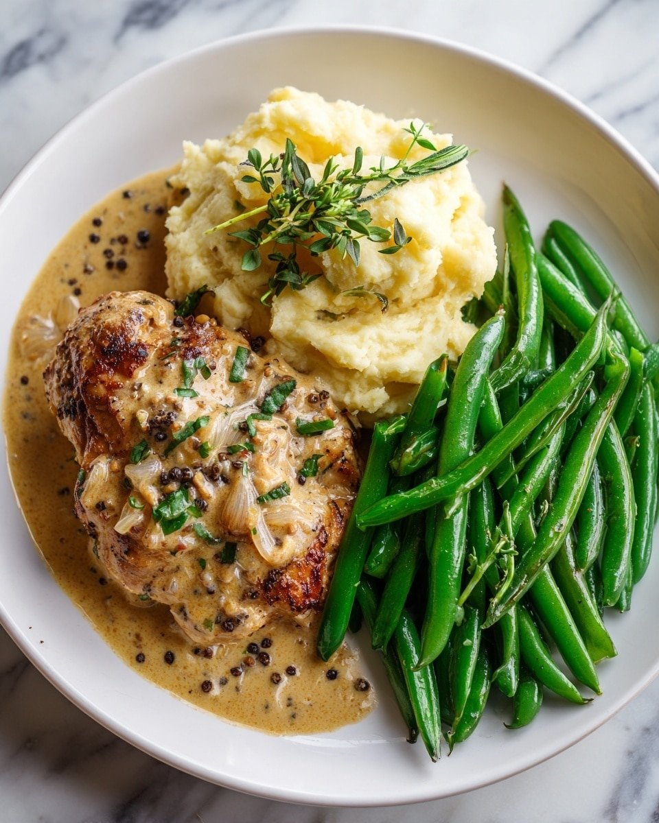 Garlic Herb Chicken with Mashed Potatoes & Green Beans Recipe - Recipe Image — Garlic Herb Chicken with Mashed Potatoes & Green Beans, easy dinner recipes, comforting chicken dinner, healthy weeknight meal, flavorful chicken with sides