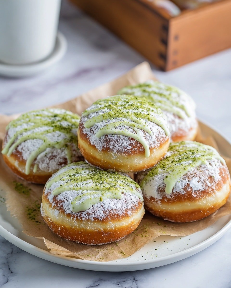 Matcha Cream-Filled Donuts Recipe - Recipe Image — Matcha Cream-Filled Donuts, matcha donut recipe, green tea donuts, matcha pastry filling, homemade matcha donuts