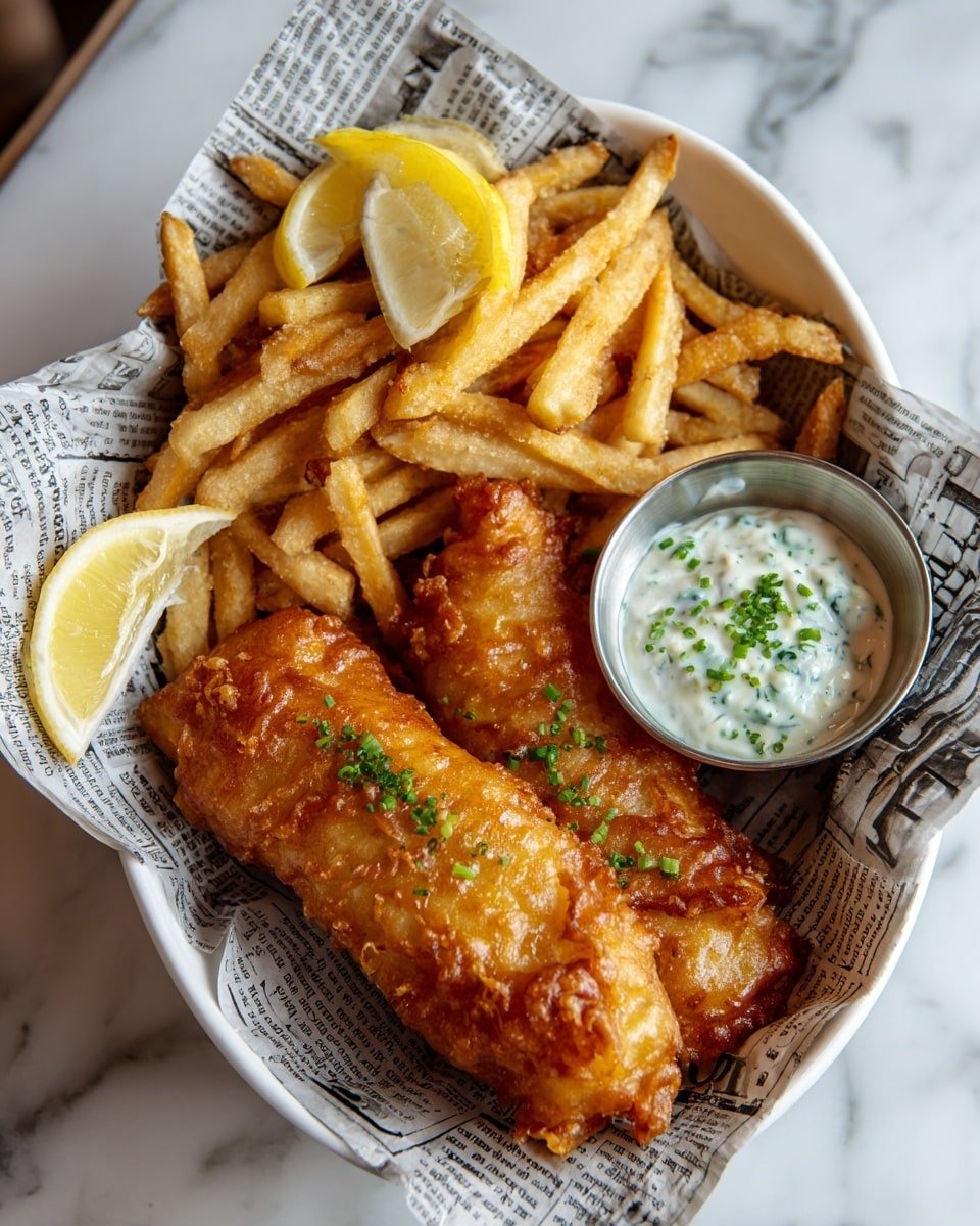 Crispy Battered Fish and Chips Recipe - Recipe Image — Crispy Battered Fish and Chips, crispy battered fish, homemade fish and chips, classic fish and chips recipe, pub-style fish and chips