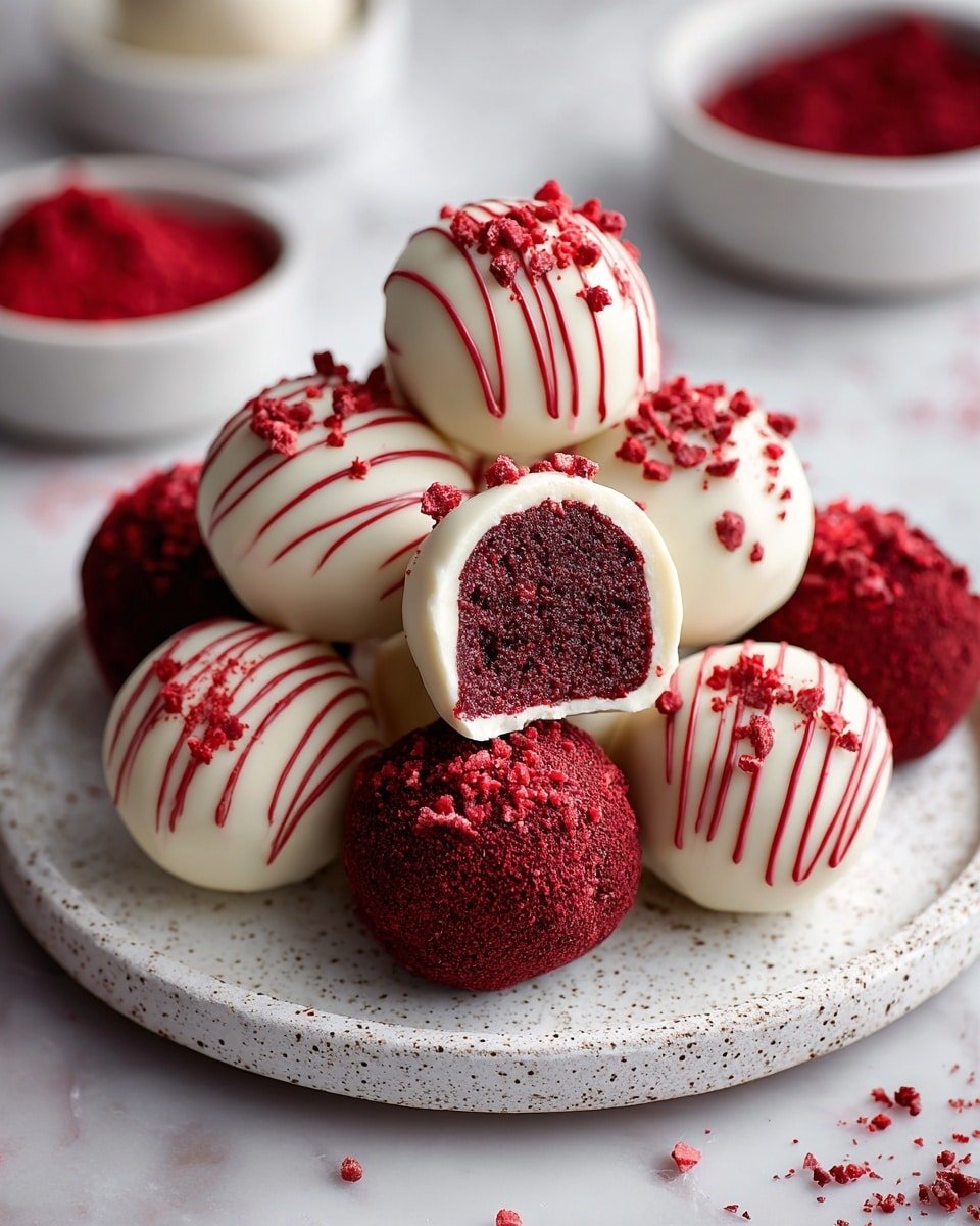 Red Velvet Truffles Recipe - Recipe Image — Red Velvet Truffles, red velvet cake truffles, chocolate red velvet treats, creamy red velvet candies, easy red velvet confections