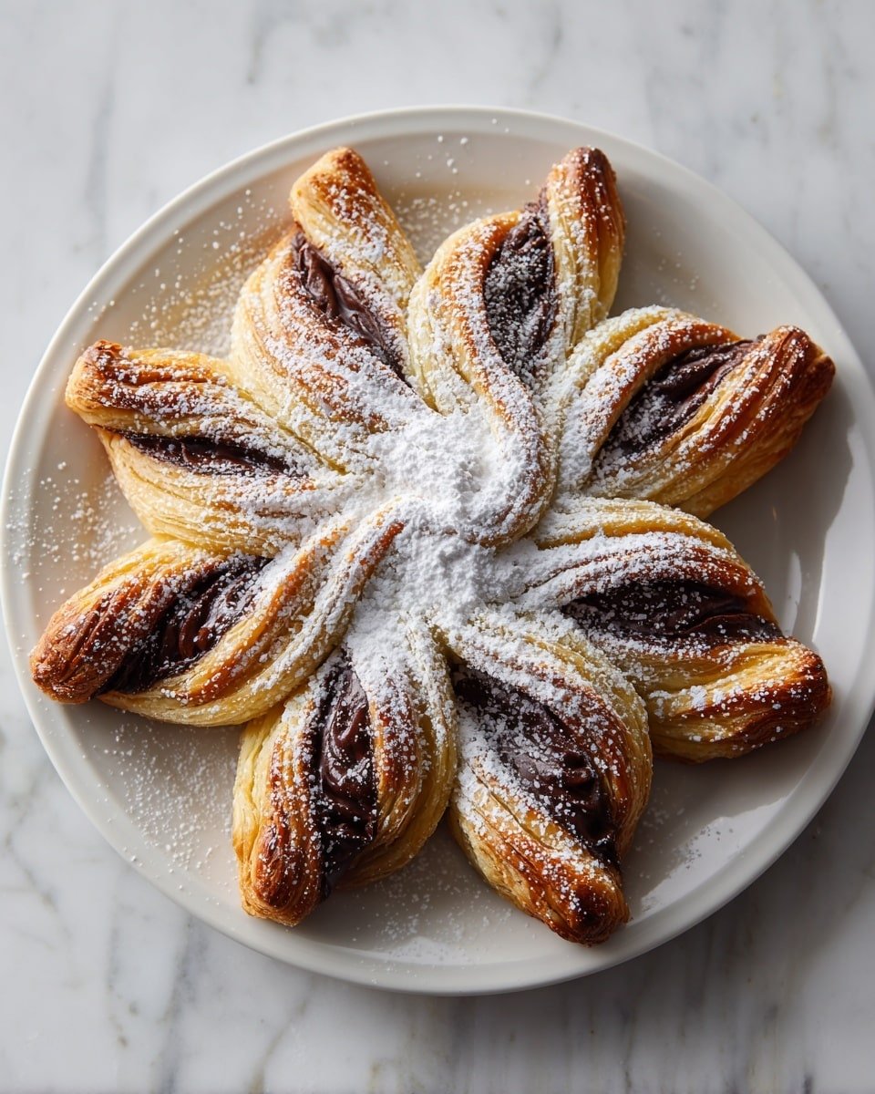 Nutella Puff Pastry Snowflakes Recipe - Recipe Image — Nutella Puff Pastry Snowflakes, easy Nutella pastry, holiday dessert ideas, flaky puff pastry recipes, chocolate hazelnut pastries