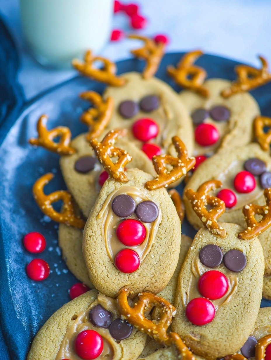 Reindeer Cookies Recipe - Recipe Image — Reindeer Cookies, festive holiday cookies, peanut butter Christmas treats, whimsical holiday baking, kid-friendly holiday desserts