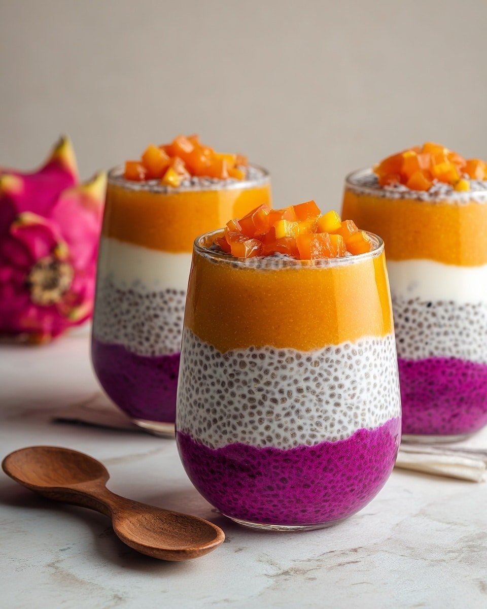 Mango and Dragon Fruit Chia Pudding Recipe - Recipe Image — Mango and Dragon Fruit Chia Pudding, tropical chia pudding, healthy fruit chia dessert, vegan chia pudding recipes, colorful breakfast ideas
