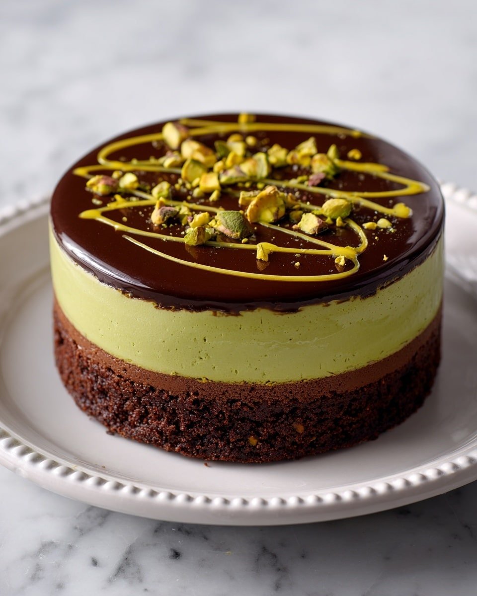Dubai Chocolate Cake with Pistachio Filling and Chocolate Glaze Recipe - Recipe Image — Dubai Chocolate Cake with Pistachio Filling and Chocolate Glaze, pistachio chocolate cake, Middle Eastern chocolate dessert, gourmet layered cake, festive chocolate cake recipe