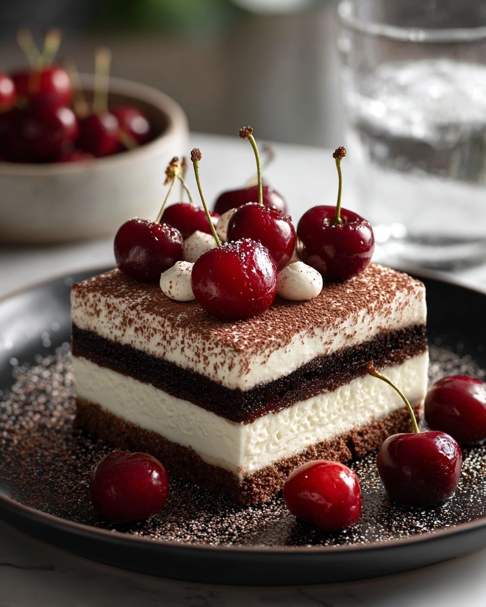 Easy Cherry Amaretto Tiramisu Recipe - Recipe Image — Easy Cherry Amaretto Tiramisu, cherry tiramisu, boozy dessert, easy dessert recipes, layered Italian dessert