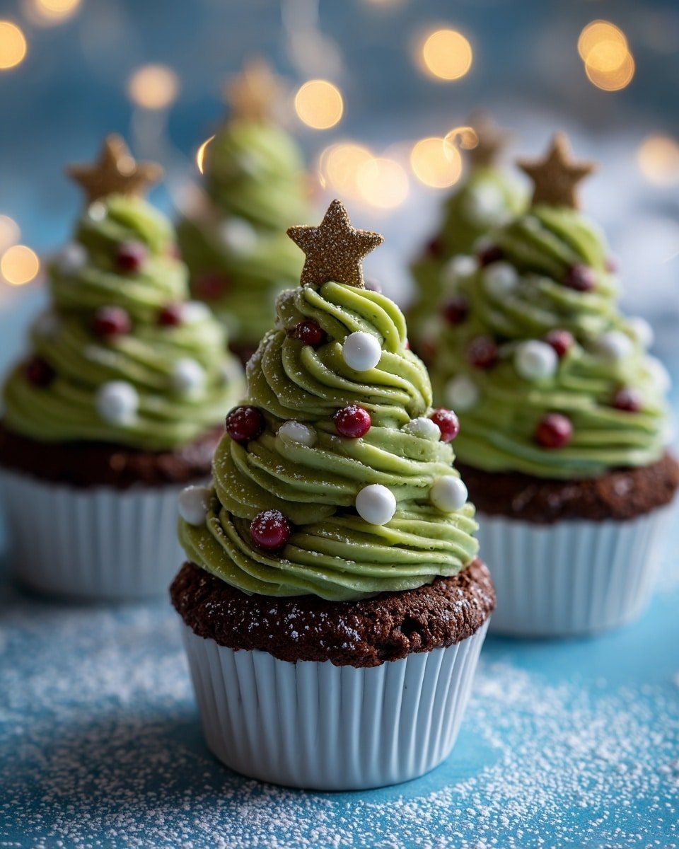Festive Christmas Tree Cupcakes Recipe - Recipe Image — Festive Christmas Tree Cupcakes, Christmas cupcake decorating, holiday cupcake recipes, Christmas dessert ideas, festive holiday cupcakes