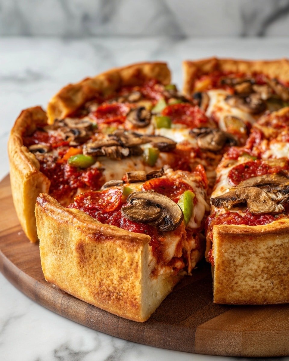 Authentic Chicago Deep Dish Pizza Recipe - Recipe Image — Authentic Chicago Deep Dish Pizza, Chicago Deep Dish Pizza Recipe, Best Chicago Deep Dish Pizza, Traditional Chicago Pizza, How to Make Chicago Deep Dish Pizza