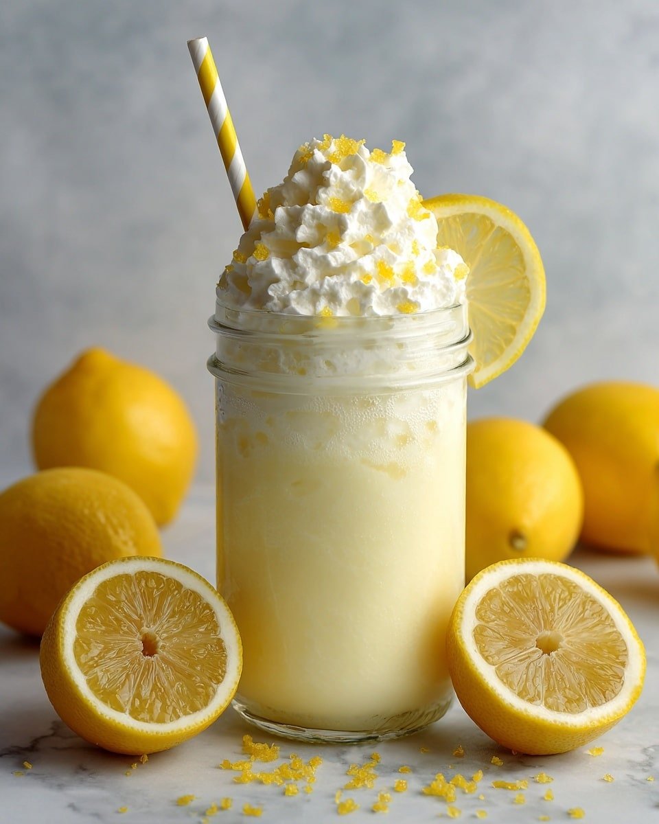 Copycat Frosted Lemonade Recipe - Recipe Image — Copycat Frosted Lemonade, refreshing lemonade drinks, easy summer beverages, creamy lemon dessert, homemade lemonade coolers