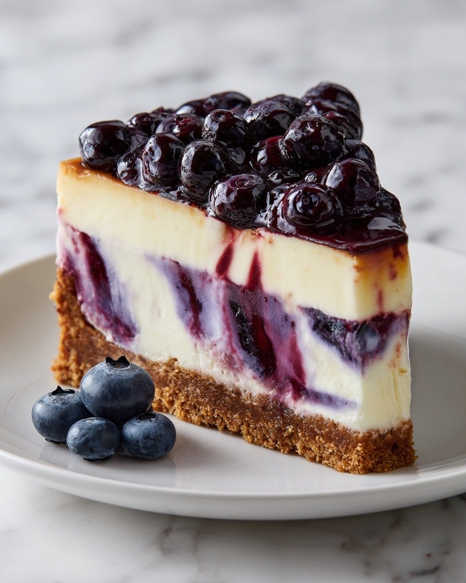 Blueberry Dream Cheesecake Recipe - Recipe Image — Blueberry Dream Cheesecake, blueberry cheesecake recipe, easy blueberry cheesecake, blueberry dessert, creamy blueberry cheesecake
