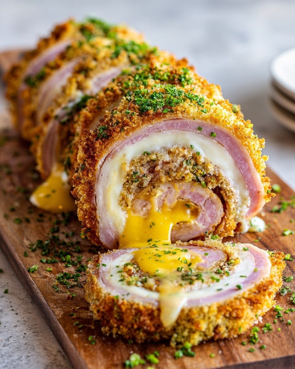 Chicken Cordon Bleu Roll Loaf Recipe - Recipe Image — Chicken Cordon Bleu Roll Loaf, chicken cordon bleu baked dish, easy chicken loaf recipe, cheesy ham chicken bake, stuffed chicken breast roll