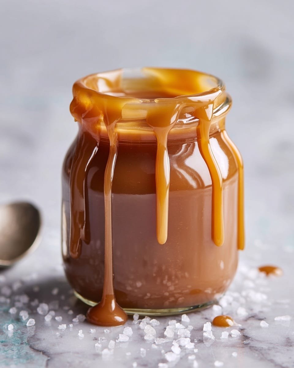 Salted Caramel Sauce Recipe - Recipe Image — Salted Caramel Sauce, homemade caramel sauce, easy caramel sauce recipe, silky caramel topping, salted caramel dessert sauce