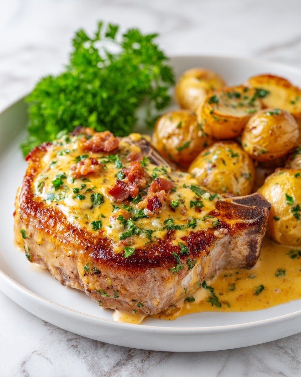 Cheesy Pork Chop with Potatoes Recipe - Recipe Image — Cheesy Pork Chop with Potatoes, pork chop and potato dinner, cheesy pork chop recipe, hearty pork and potato meal, easy cheesy pork chop dish